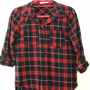 Madewell Ellison Navy and Red Flannel Shirt
